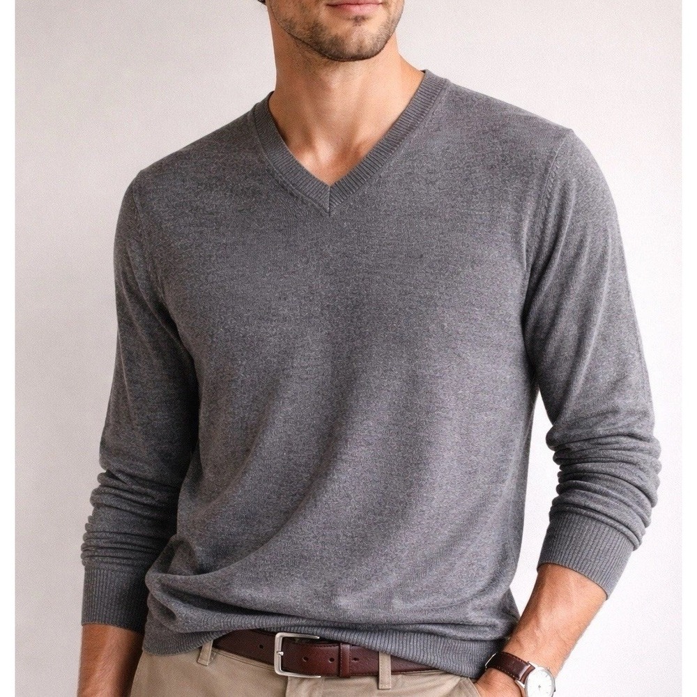 Banana Republic Silk Linen Sweater Mens M Gray V Neck Lightweight‎ Classic